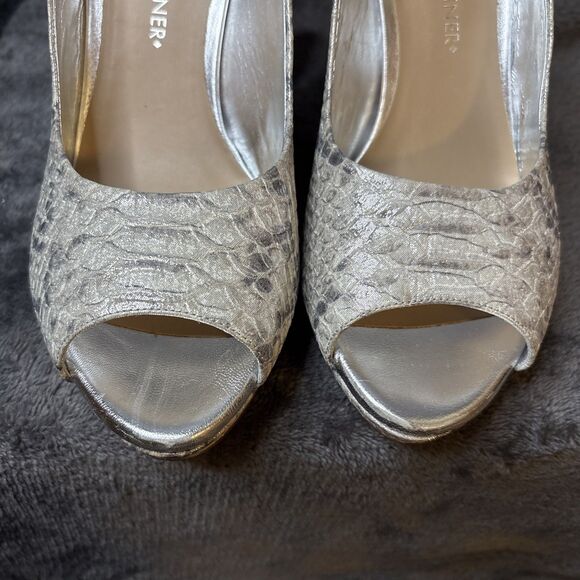 Donald J Pliner Heels Size 8M Gold Shimmer Snakeskin Slingback Allie Peep Toe - Picture 11 of 16